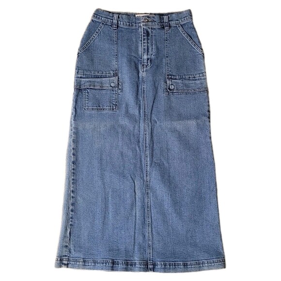 Eddie Bauer Denim Maxi Pencil Cargo Skirt Womens 4P Blue Western Boho Cowgirl - Picture 1 of 14
